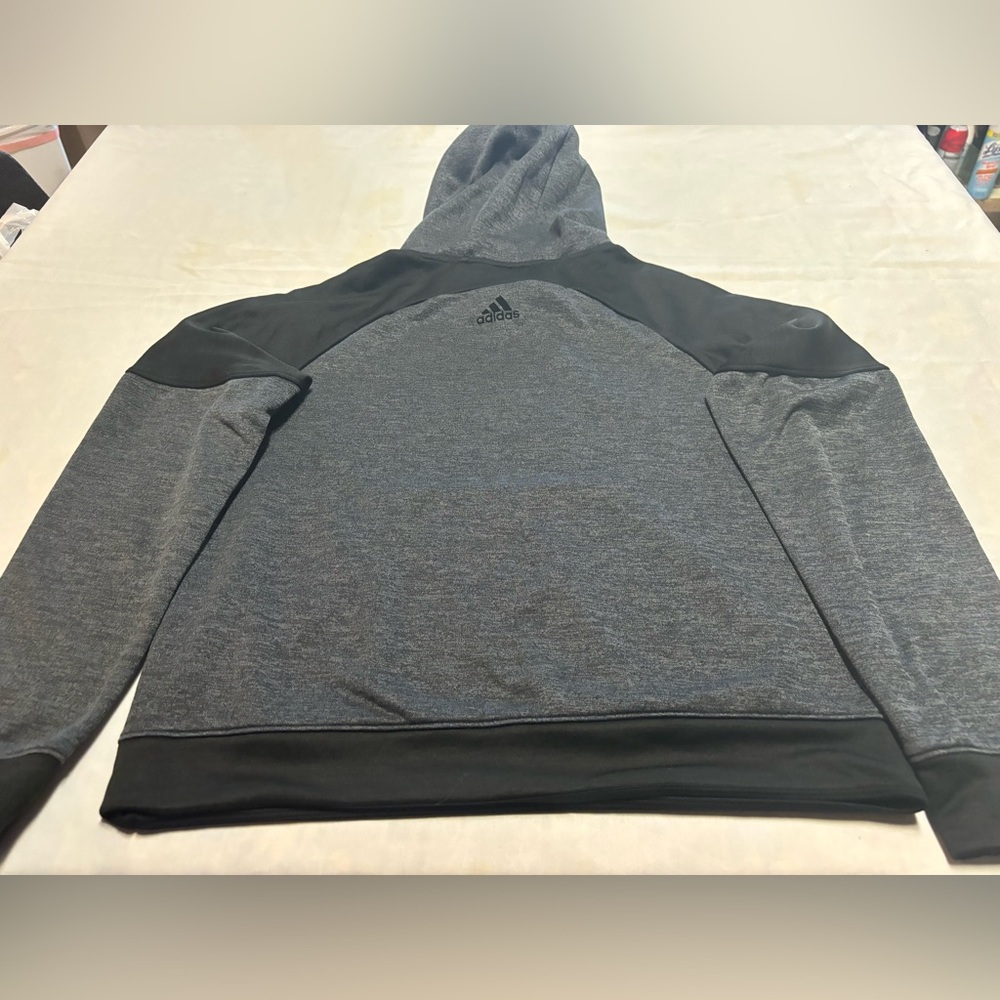 Adidas Unisex‎ Gray Black Long Sleeve Hoodie Sweatshirt Size M w/ Thumbholes - Picture 13 of 16